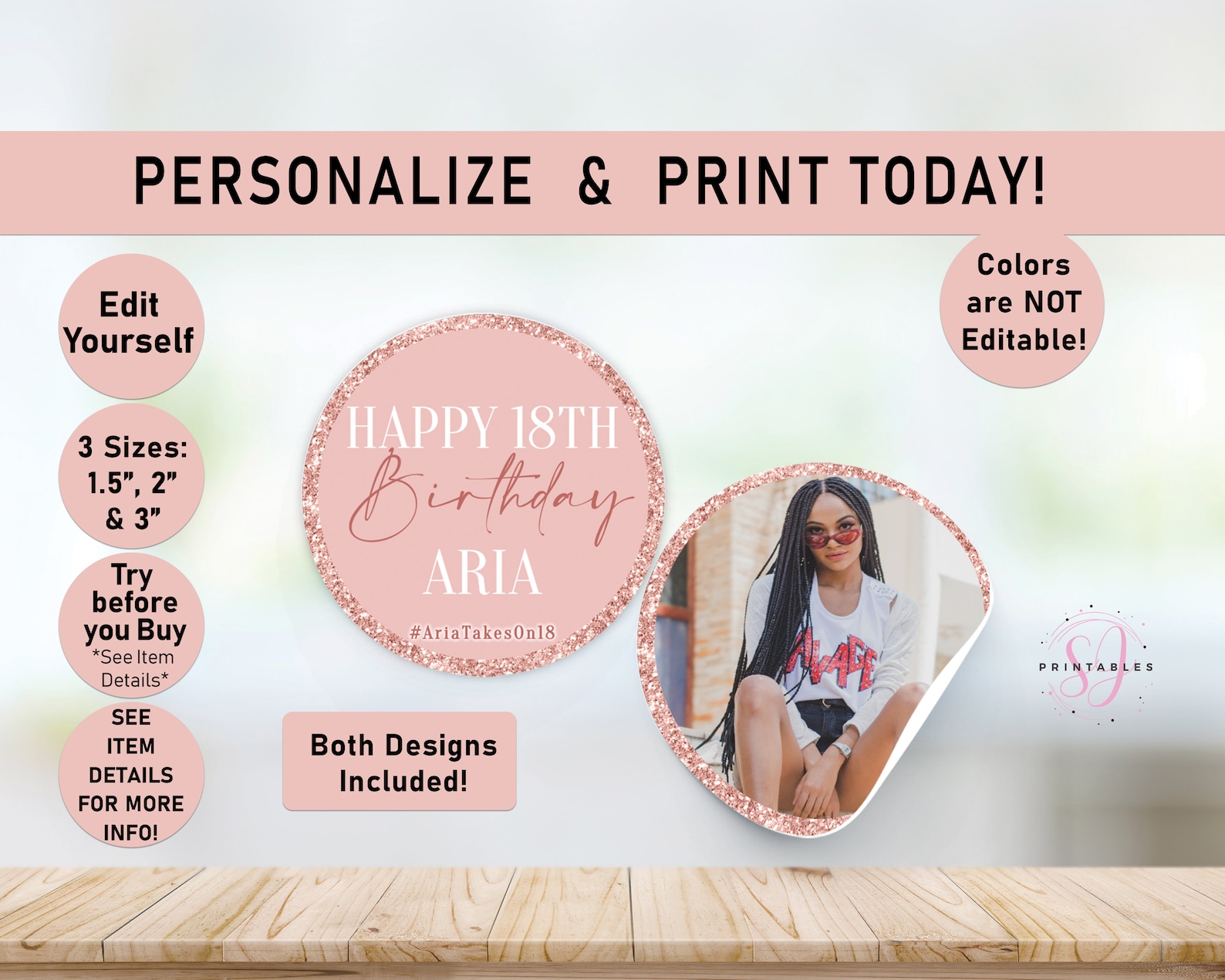 Printable Stickers Rose Gold on Rose Gold Glitter Birthday - Etsy