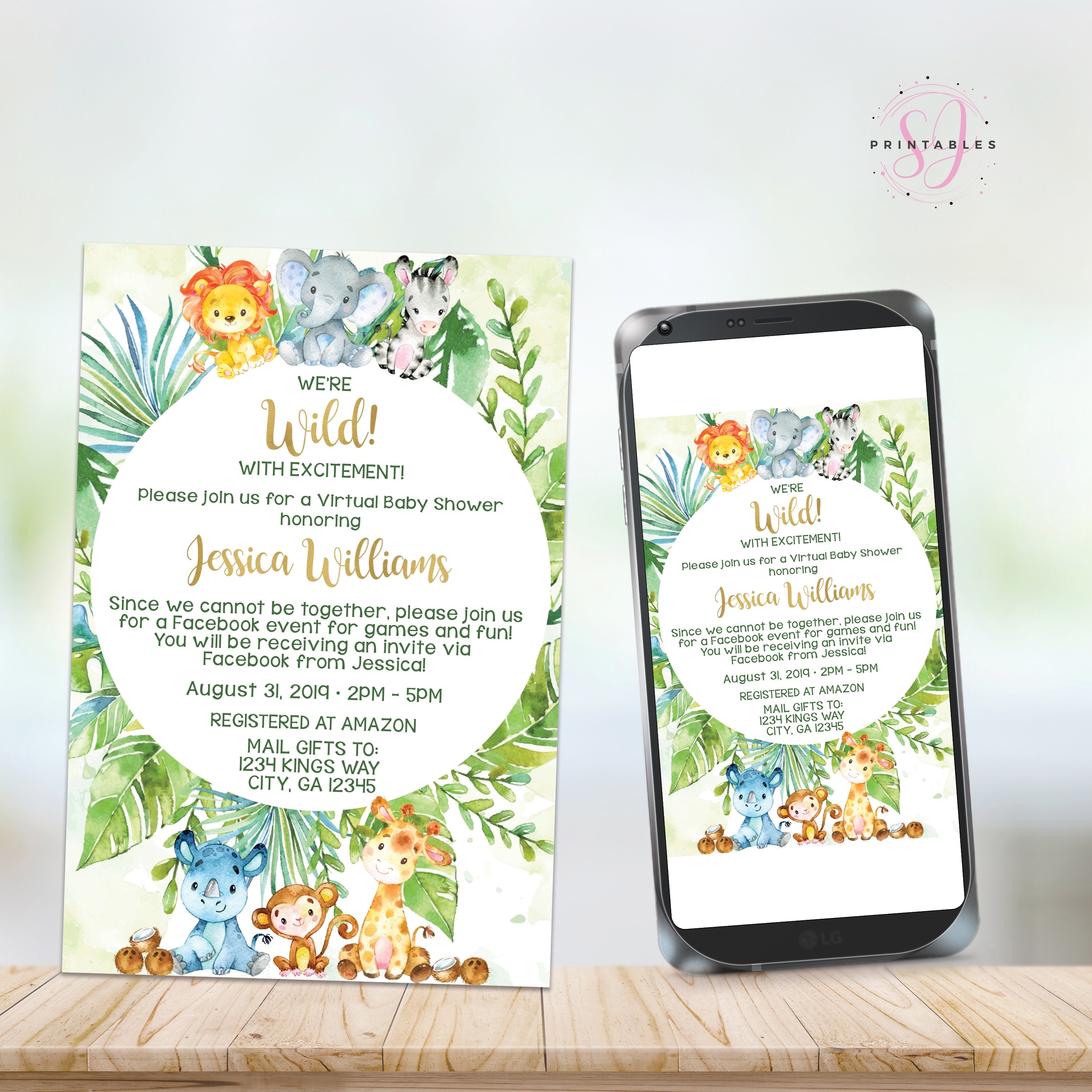 Invitations Safari Baby Shower Invitation Social Distancing Boy Baby