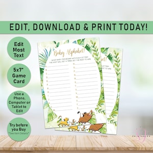 Lion King Baby Alphabet, Baby Shower ABCs, Simba, Baby Shower Word Game, Baby Shower Games Printable, Baby Shower Instant,  L01