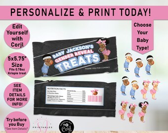 Basketball Gender Reveal Rice Krispie Treat Wrapper, Free Throws or Pink bows, Rice Krispy Label, pink or blue, he, she, girl, boy, R05