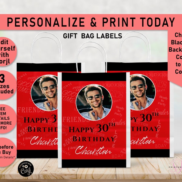 Adult Birthday Words ANY COLOR Gift Bag Label, Gift Bag Labels, Woman, Man Gift Bag labels, Favor Bag label, Goodie bags, Men, Birthday, B25