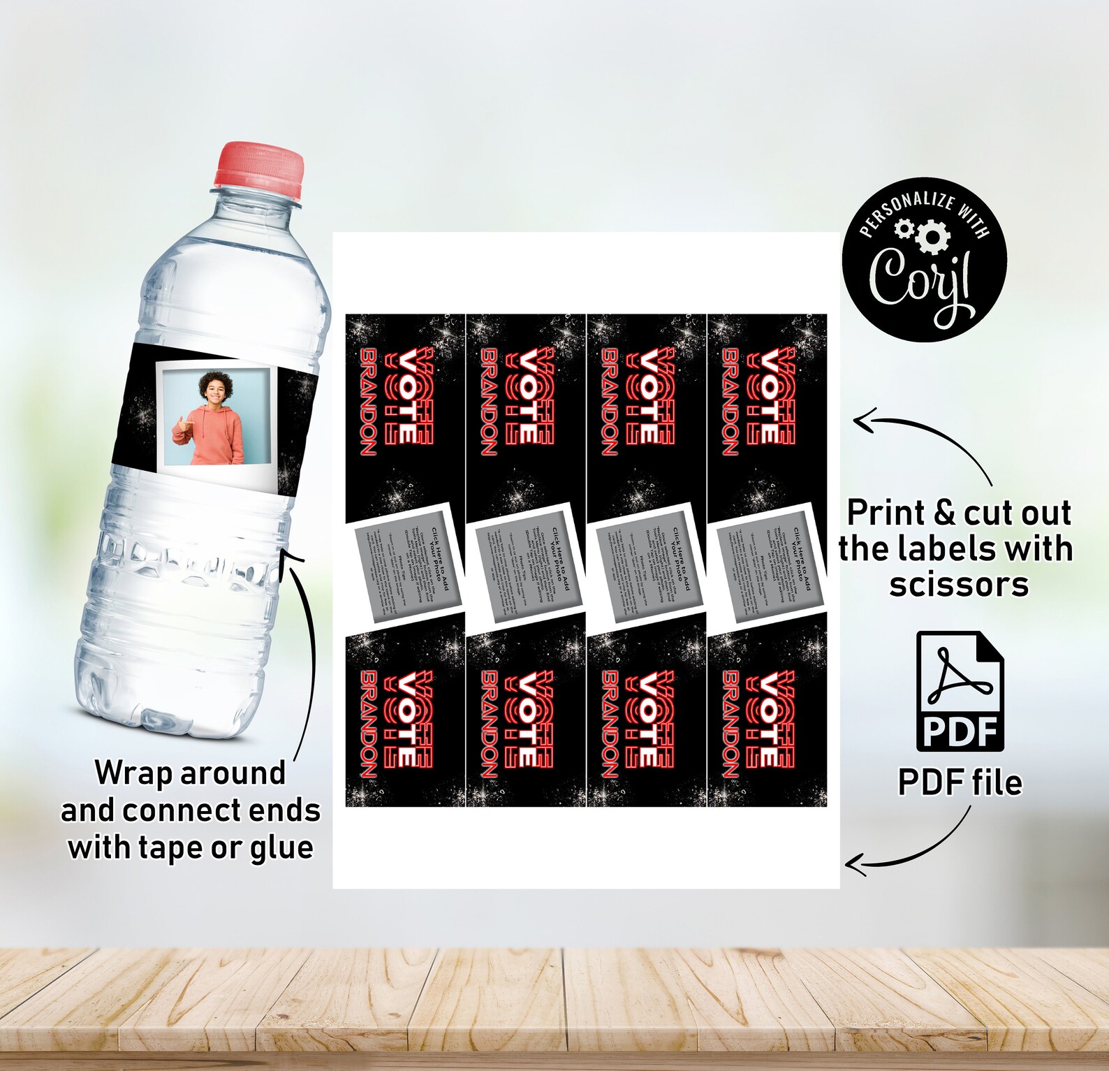 VOTE Water Bottle Labels Any Color Etsy