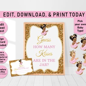 Pink & Gold Princess Guess How Many Sign And Cards, Guess How Many Game, Baby Shower Guess How Many, Candy, baby shower games, Puffs, A01