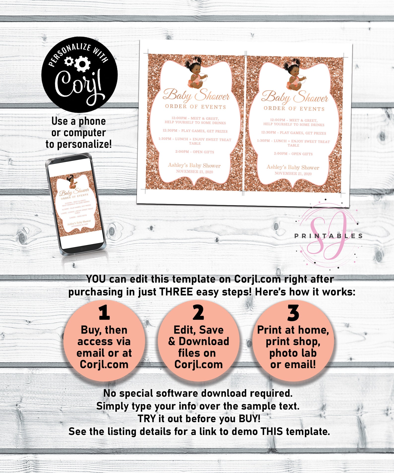 baby-shower-order-of-events-templateprintable-rose-gold-etsy