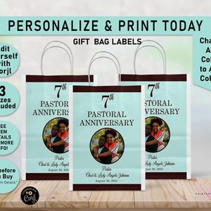Pastoral Anniversary ANY COLOR EDITABLE Gift Bag Label, Pastor anniversary ideas, pastor appreciation, Gift Bag Labels, Favor Bag, CC4