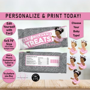 Pink and Silver Princess Baby Shower Rice Krispie Treat Wrapper, Rice Krispies, Girl, Rice Krispy Label, Favors, Labels, Party Snacks, A03