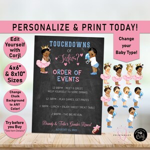 Order of Events Touchdowns or Tutus Gender Reveal, Football Gender Reveal Itinerary, Timeline, Order of Service,he or she, Pink or Blue, R20