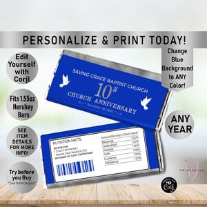 Church Anniversary SILVER and any other color Hershey Candy Bar Wrappers, Church Service, Church Candy Bar label, Religious, Candy bar, CC6