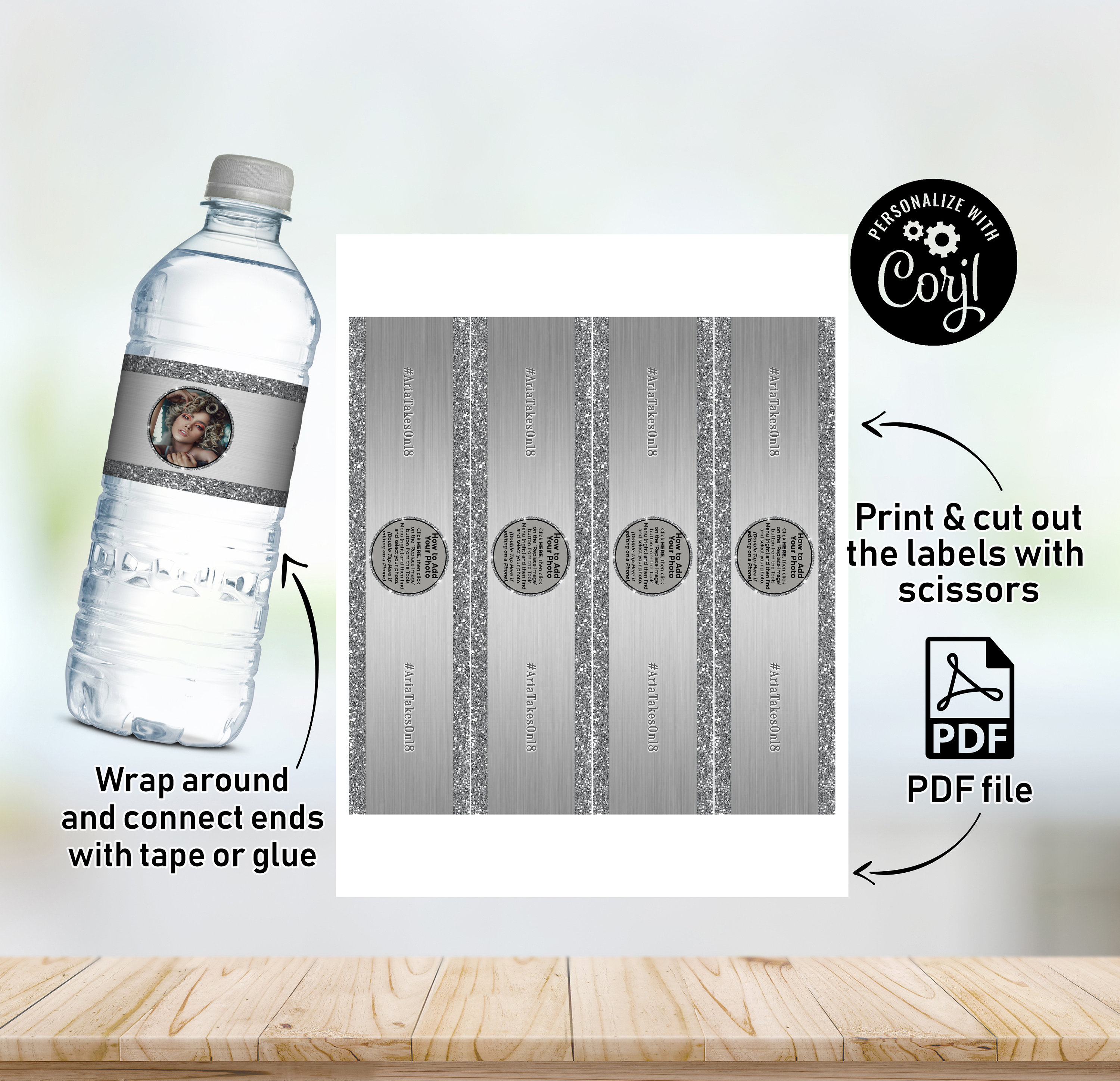DISTINCTIVS Silver 70th Birthday Water Bottle Labels - 24 Metallic Foil Stickers, Waterproof