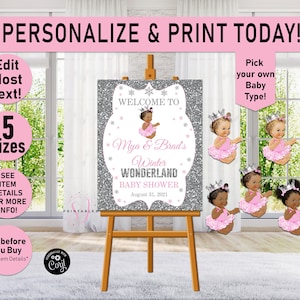 Pink WINTER WONDERLAND Welcome Baby Shower Sign, Pink and Silver, Baby Shower Sign, Welcome Poster, Little snowflake, Girl, Sign, Z02