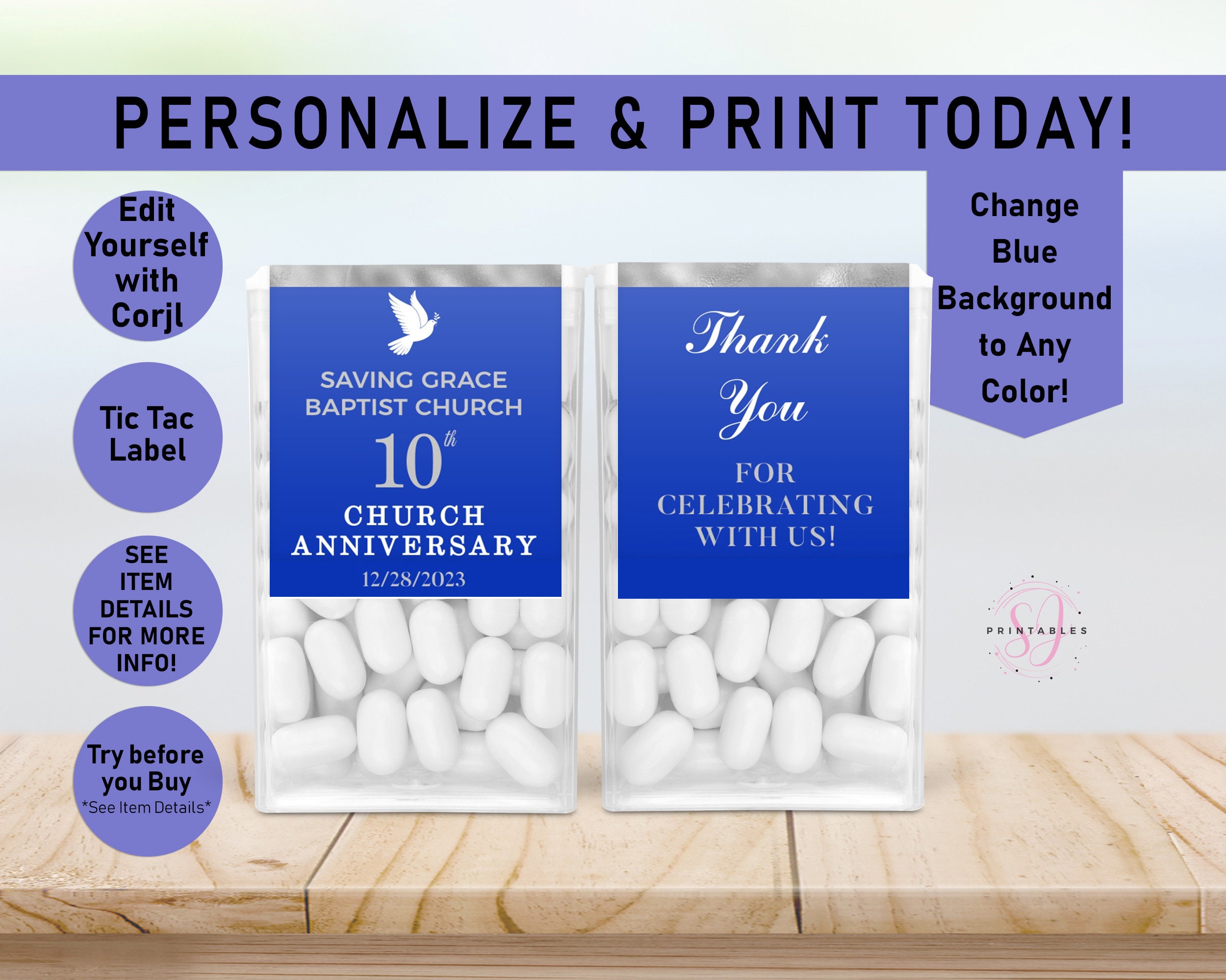 Church Anniversary Silver Tic Tac Label Template, Church Event 
