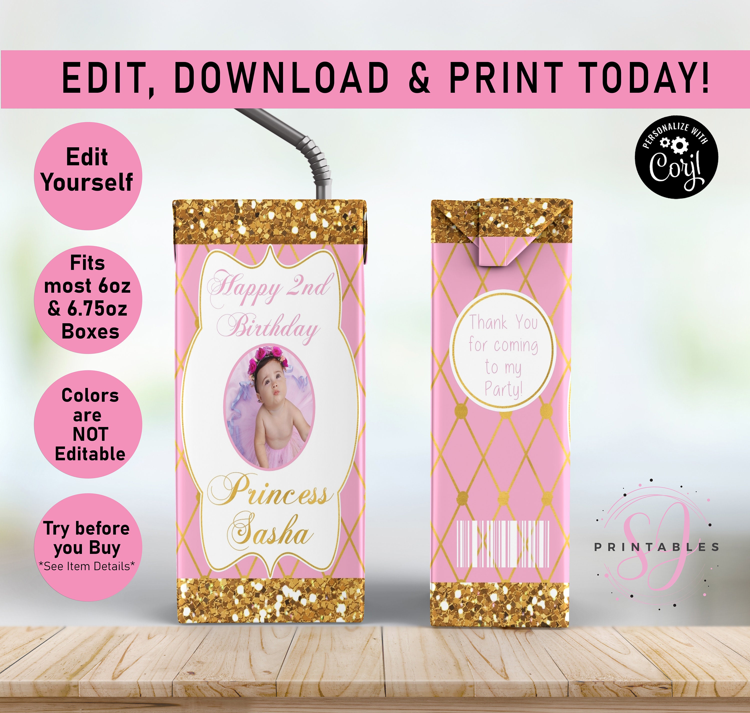 Princess Pink and Gold Juice Box Wrapper Juice Box Wrapper Etsy