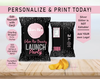 Silver Glitter and ANY COLOR Business EDITABLE Chip Bag