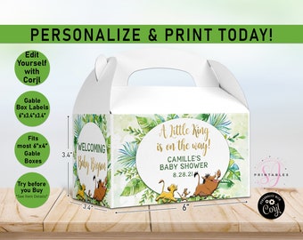 Lion King Baby Shower gable gift box labels, Printable Gift box labels, Favor Box, Snack Box, Simba, The Lion King, Baby shower, favor, L01