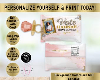 Homecoming Ring Pop Wrapper Label: Blush Pink & Gold (Digital Download)