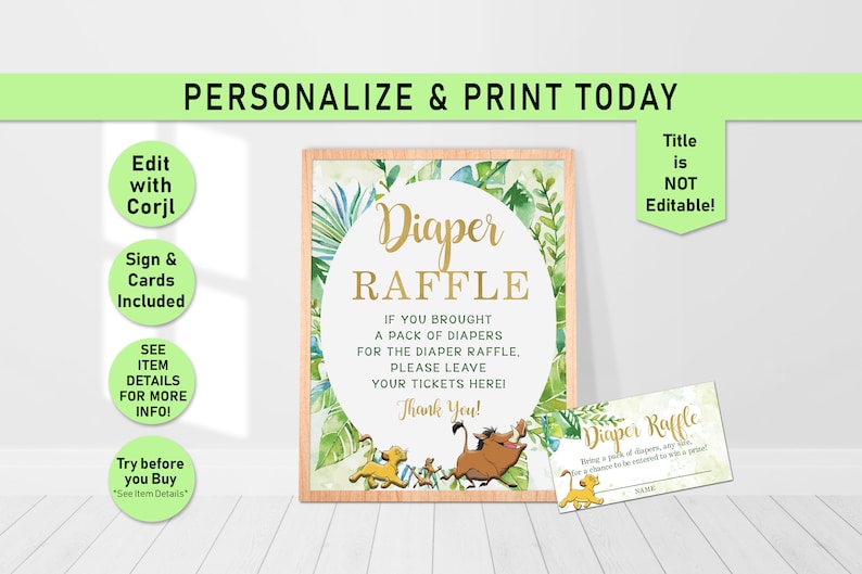 Lion King Baby Shower Editable DIAPER RAFFLE Sign and Ticket - Etsy Canada
