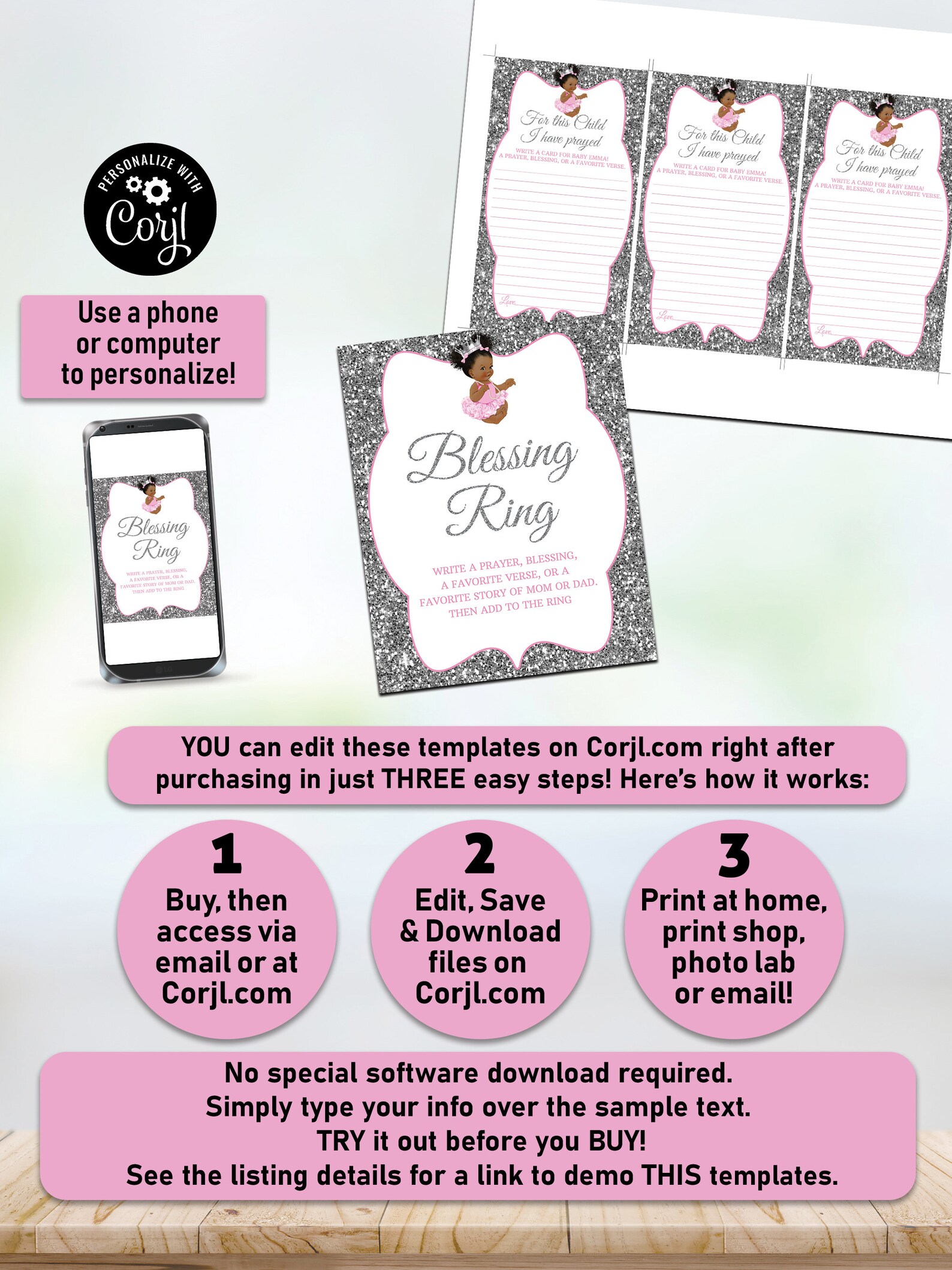 Princess Blessing Pink & Silver Princess Blessing Ring Sign and Cards, Blessing Ring Sign ...