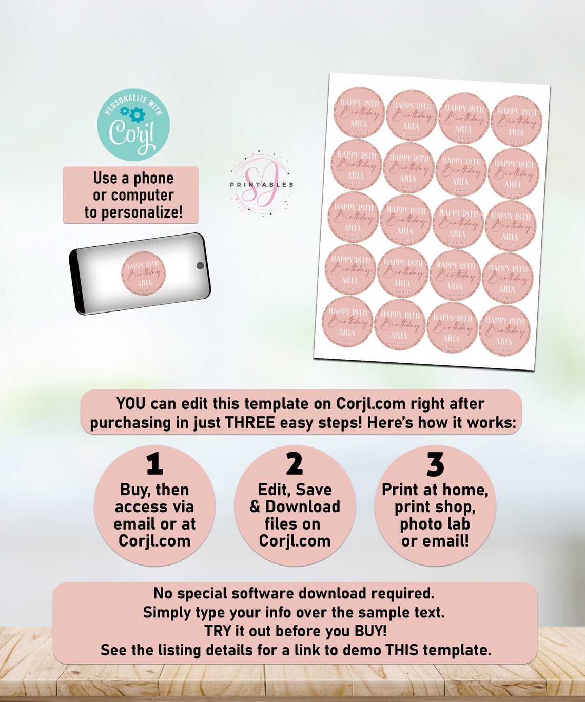 Printable Stickers Rose Gold on Rose Gold Glitter Birthday - Etsy
