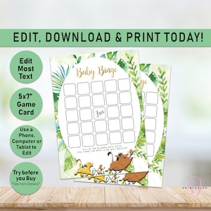 Lion King Editable baby shower baby bingo game card, Lion King baby bingo baby shower game, Simba, editable baby shower game, Games, L01