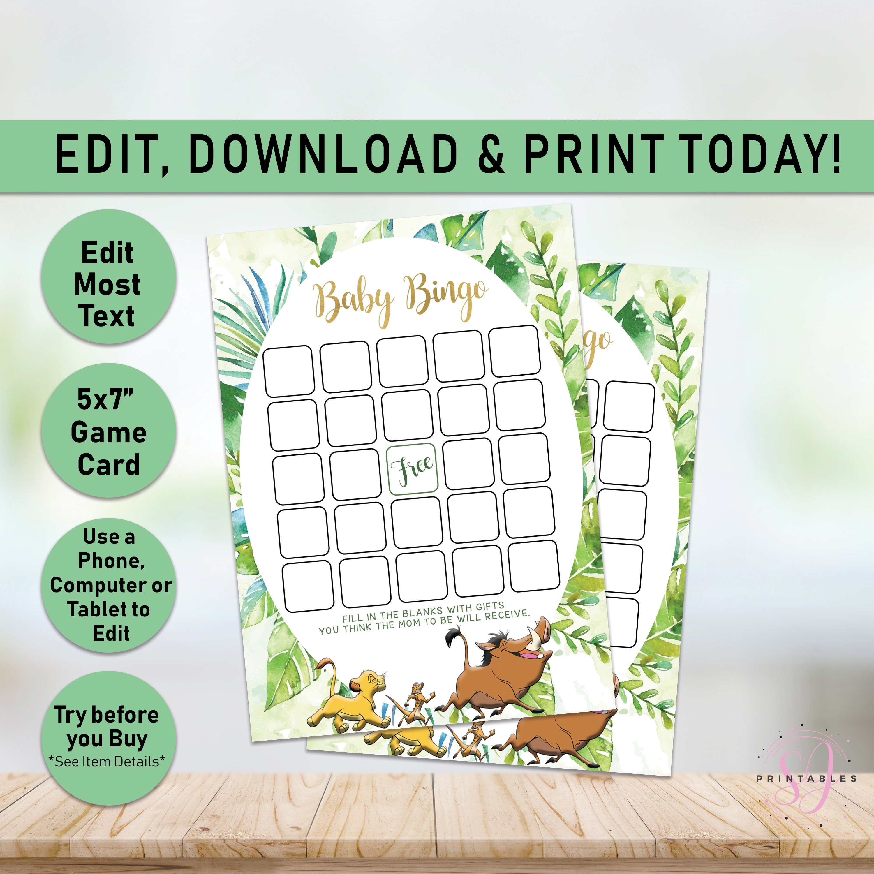 Lion King Editable Baby Shower Baby Bingo Game Card, Lion King😍 Explore ...