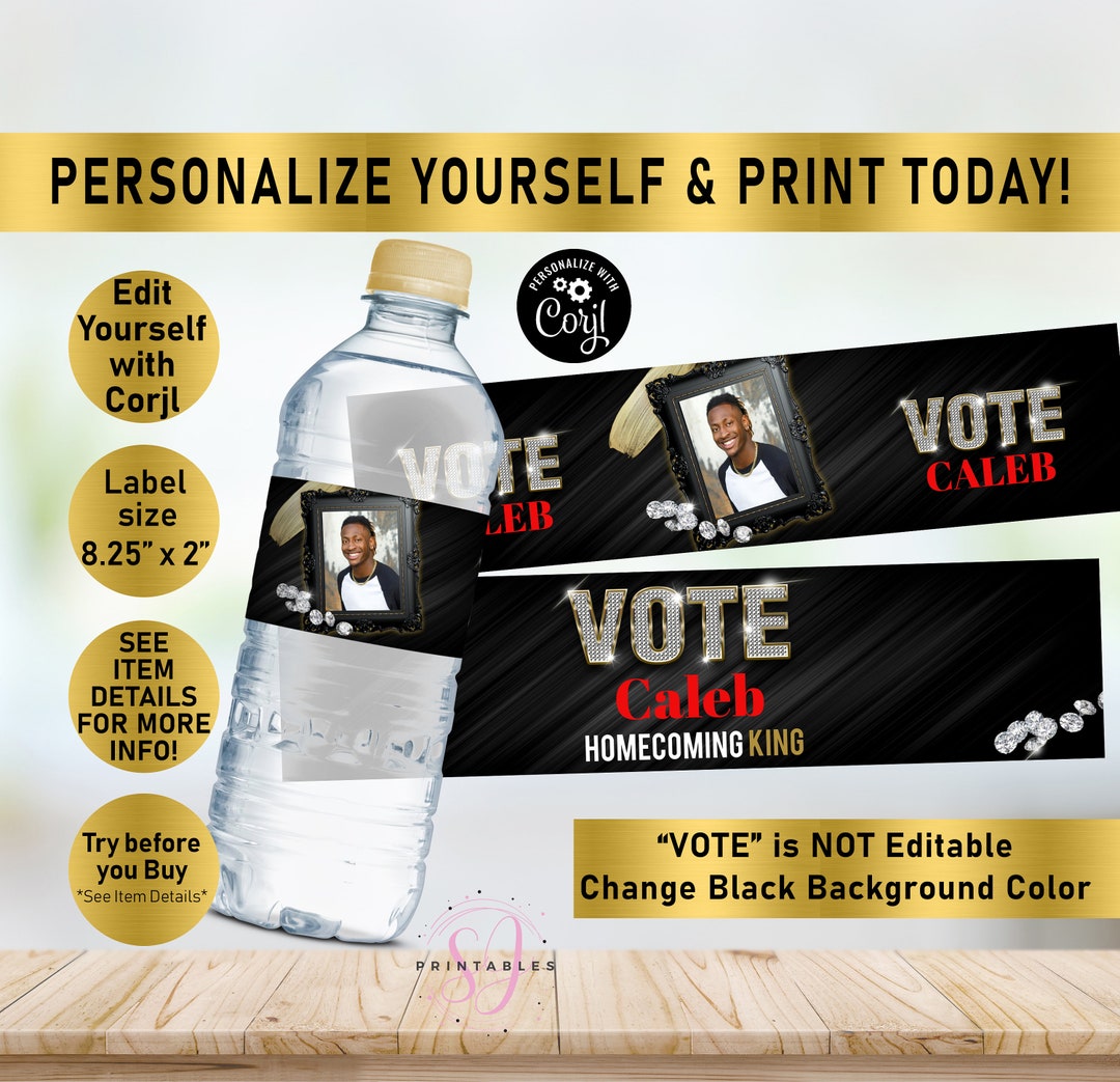 VOTE King Water Bottle Labels, King, Queen, Hoco