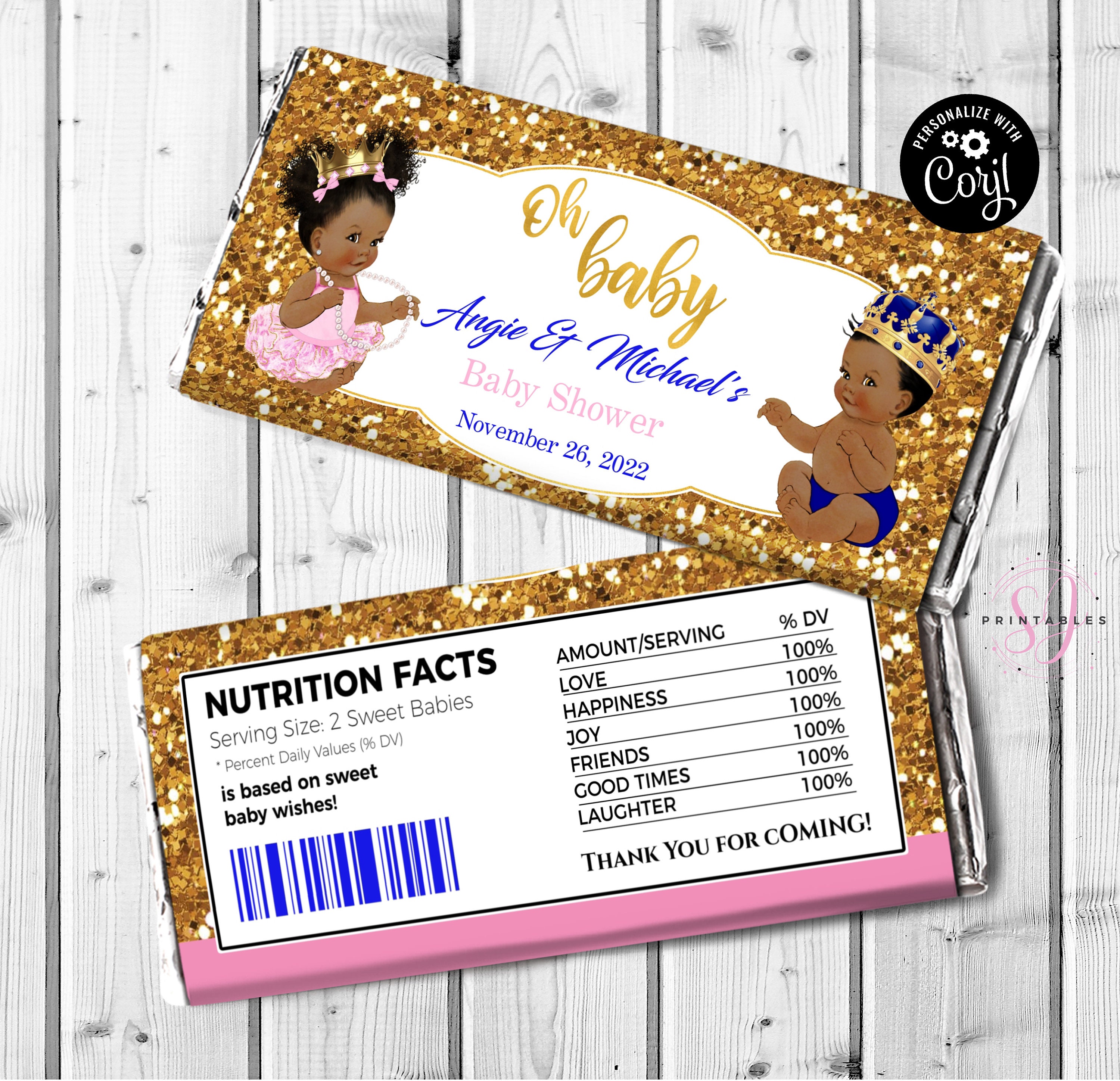 TWIN Prince and Princess Hershey Candy Bar WRAPPER, Twins Baby Shower ...
