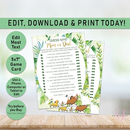 Lion King Baby Shower Games Printable Pack Mini Suite Simba | Etsy