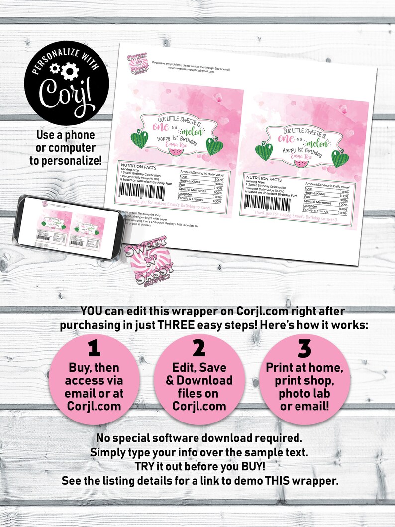 Watermelon Candy Bar WRAPPER Birthday Candy Wrapper One in a Etsy