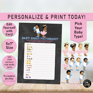 Baby Shower Game Pictionary, Touchdowns or Tutus EMOJI Pictionary, Football, Baby Shower Games, Gender Reveal, Printable, diy games, R20
