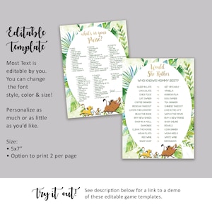 Lion King Baby Shower Games Printable Pack, Mini Suite, Simba Baby Shower Games Bundle, Lion King game set, Greenery Game Bundle, L01 image 4