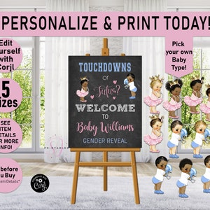 Football Gender Reveal Welcome Sign, Touchdowns or Tutus Sign, Gender Welcome Baby Shower Sign,he or she, Pink or Blue, Editable, R20