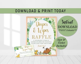 Lion King baby shower Diaper AND Wipes raffle sign and card, Lion baby shower diaper raffle, wipes raffle, Baby Shower Game, Simba, L01