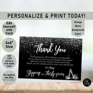 Stepping into ANY AGE Thank you card, Adult Birthday Thank you card, Silver Glitter card, Silver Heels, Thank You card, Adult Birthday, Y03