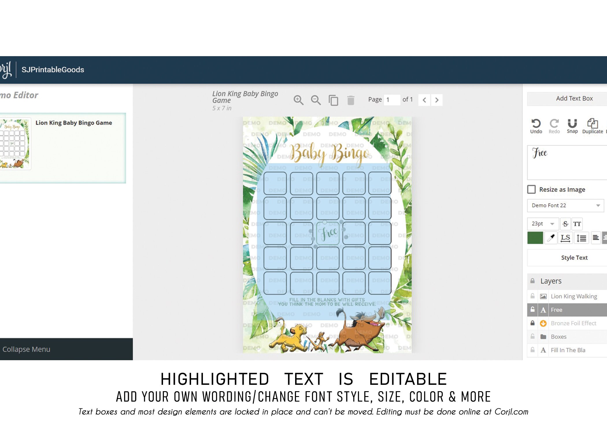 Lion King Editable Baby Shower Baby Bingo Game Card Lion King | Etsy