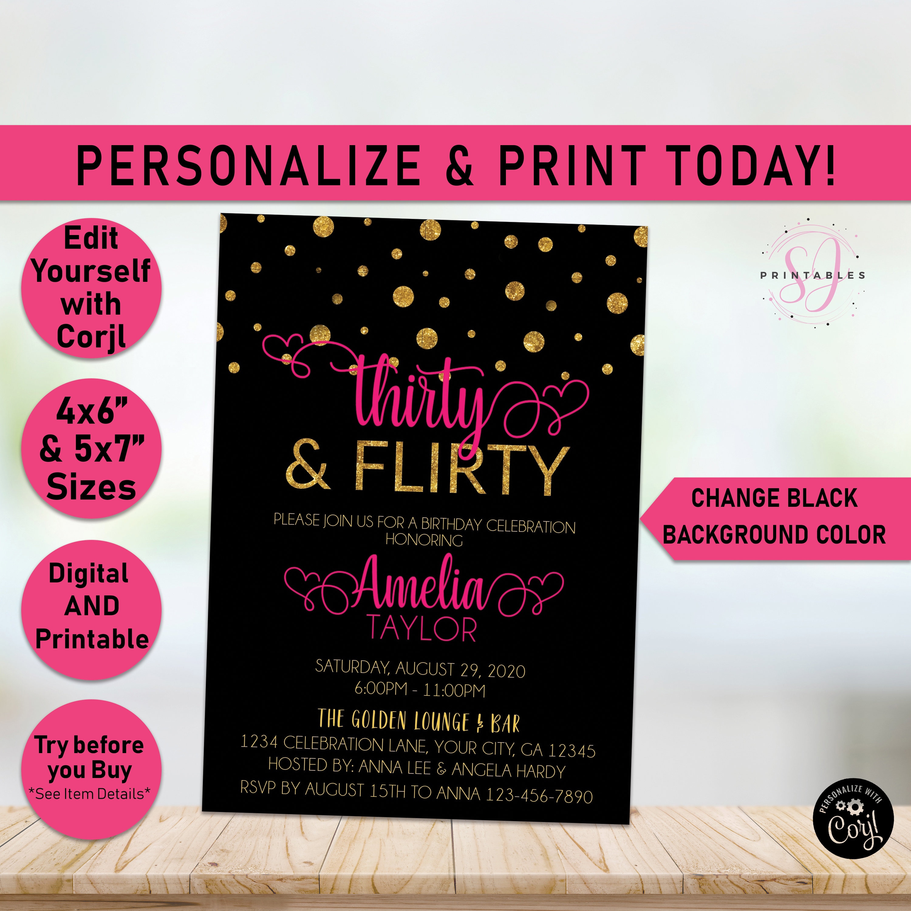 Thirty &amp; Flirty Birthday Invitation ANY AGE Birthday Party - Etsy