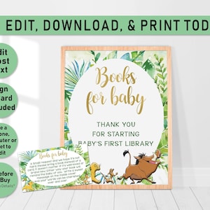 Lion King Baby shower books for baby printable sign and card, Simba baby shower books for baby sign, Lion King, instant download sign, L01
