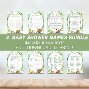 Lion King Baby Shower Games Printable Pack, Mini Suite, Simba Baby Shower Games Bundle, Lion King game set, Greenery Game Bundle, L01 image 1