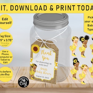 Sunflower Baby Shower Tag, Little Sunflower, Sunflower gift tag, favor tags, gift tag, Labels, Baby Shower, Thank You tags, Afro Puffs, E01
