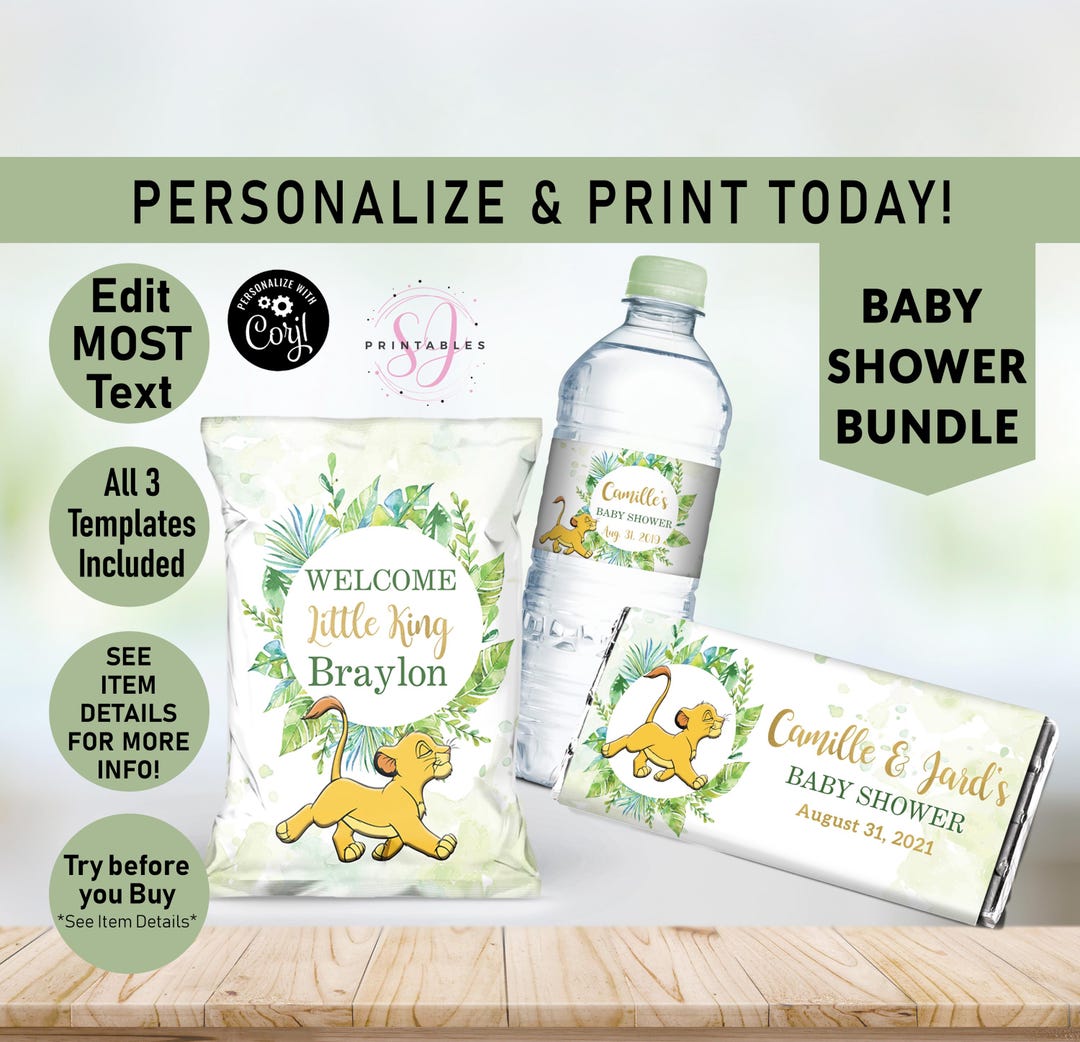 Simba Lion King BABY SHOWER BUNDLE, Hershey Candy Wrapper, Chip Bag ...
