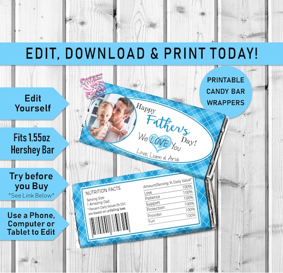 Happy FATHER'S DAY Candy Bar Wrappers Printable EDITABLE - Etsy