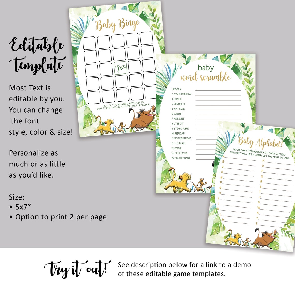 Lion King Baby Shower Games Printable Pack Mini Suite Simba - Etsy