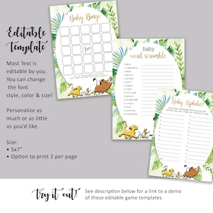 Lion King Baby Shower Games Printable Pack, Mini Suite, Simba Baby ...