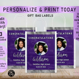 Congratulations Silver Graduation Gift Bag labels, Silver Foil and ANY other color labels, Gift Bag Label, Favor, Goodie bag, grad party G37
