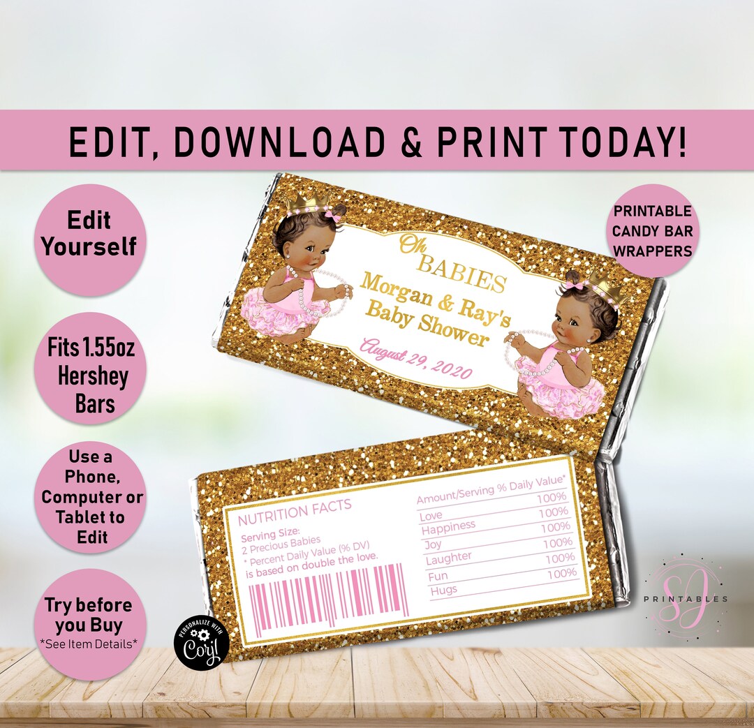 TWIN Hershey Candy Bar WRAPPER, Twins Baby Shower Candy Bar Wrapper ...