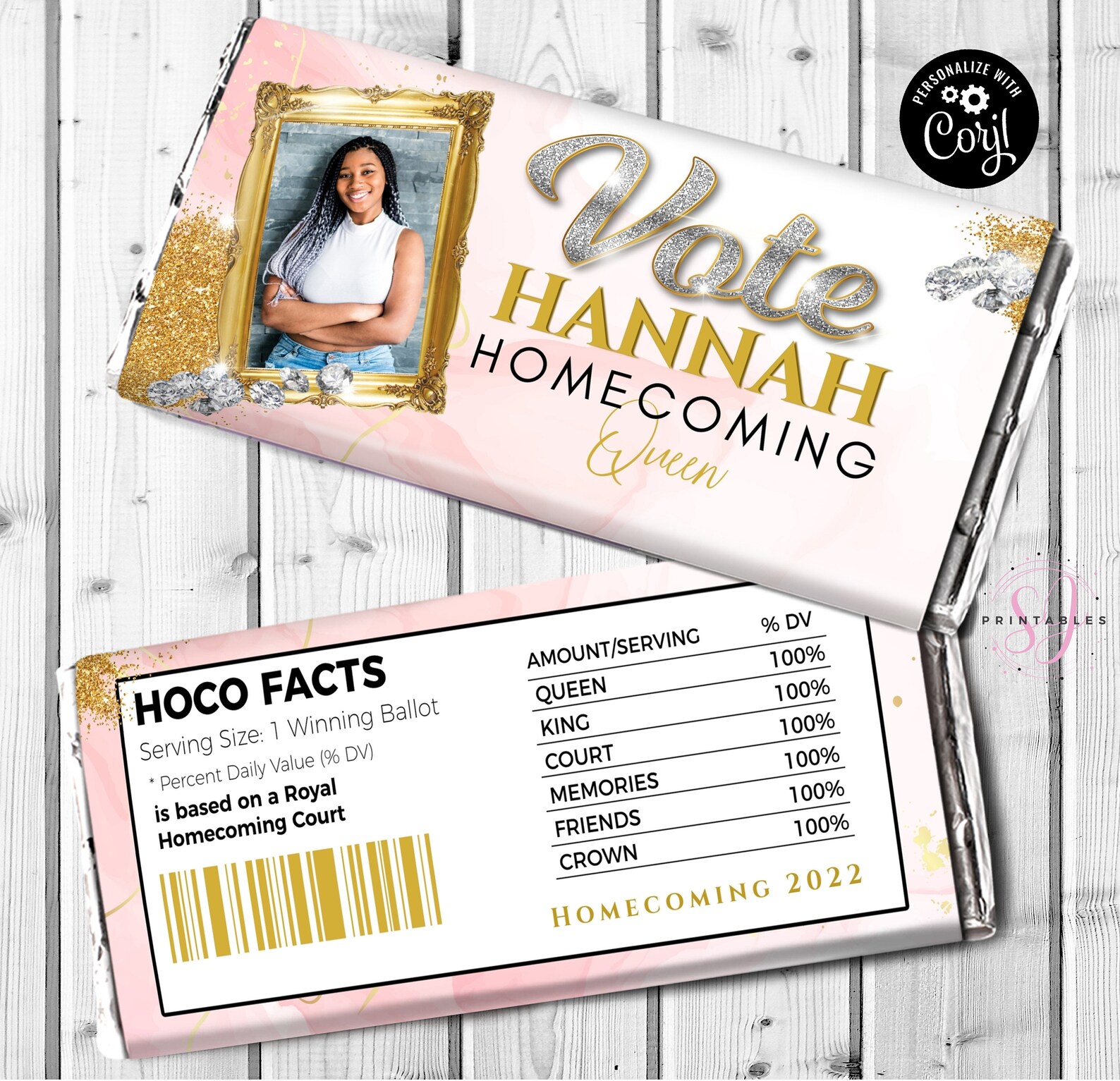 Homecoming Hershey Candy Wrapper, Blush Pink Gold, Homecoming Queen ...