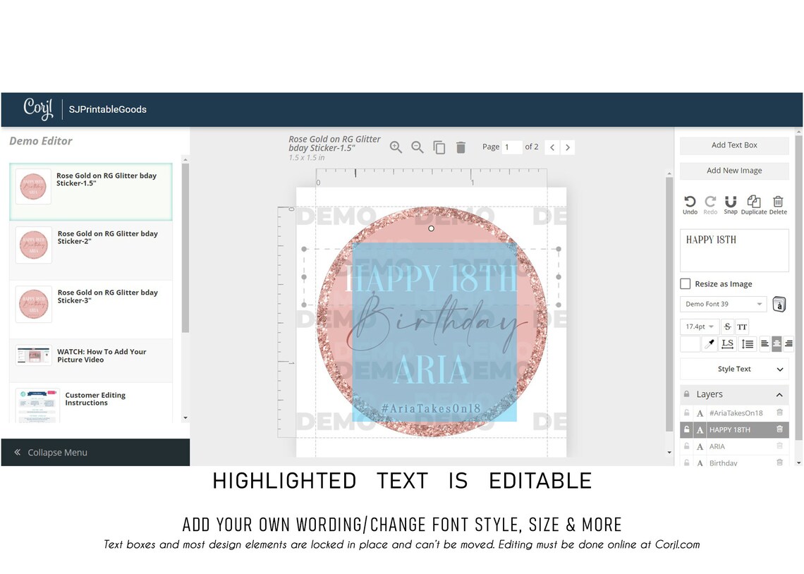 Printable Stickers Rose Gold on Rose Gold Glitter Birthday - Etsy