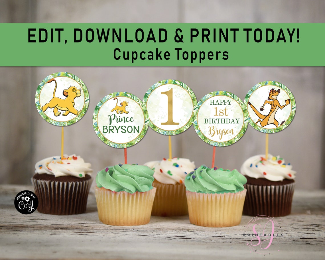 BIRTHDAY Lion King EDITABLE Cupcake Toppers Any Age Little Etsy