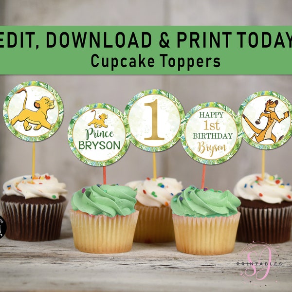 BIRTHDAY Lion King EDITABLE Cupcake Toppers, Any Age, Little King, Cupcake Toppers, Lion King, Simba, Birthday Party, Stickers, Topper, L03