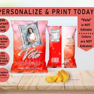 Homecoming Red Sparkle and Silver, Chip Bag Wrapper, Homecoming Favor Bag, Potato Chip, Hoco 2023, Class Rep, Queen, King, Campaign, P37