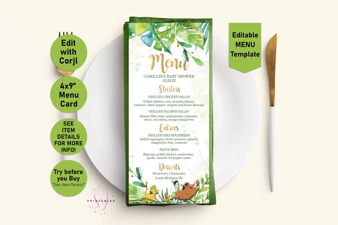 Lion King Baby Shower Menu, Simba, Menu, Little King, Boy, the Lion ...